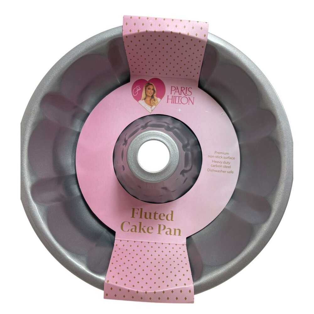NWT Paris Hilton Nonstick 10" Fluted Cake Bundt Pan Heavy Duty Carbon Steel Pink